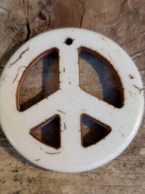 Peace Sign Pendant Off White Magnesite Stone with Matrix